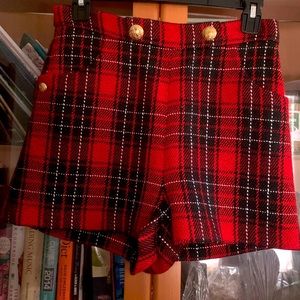 Zara Bermuda Shorts, Plaid with Golden Buttons